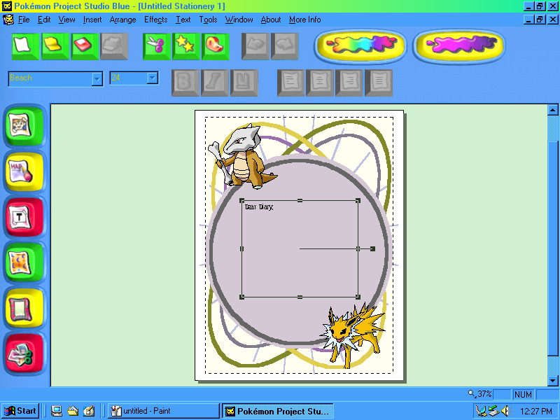 Pokemon Project Studio Blue Version by The Learning Company - diary entry