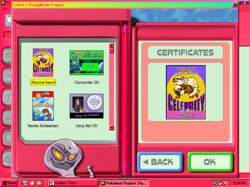 Pokemon Project Studio Red Version by The Learning Company - certificates