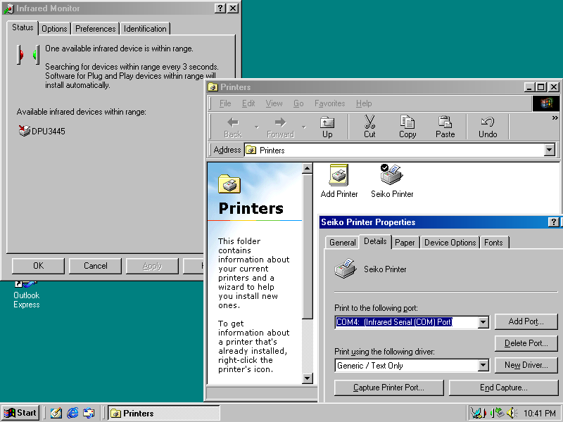 Windows 98 infrared monitor screenshot