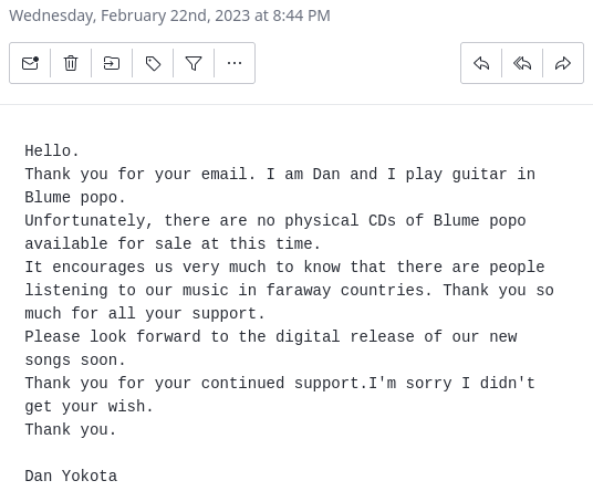 Blume popo guitarist dan yokota email response