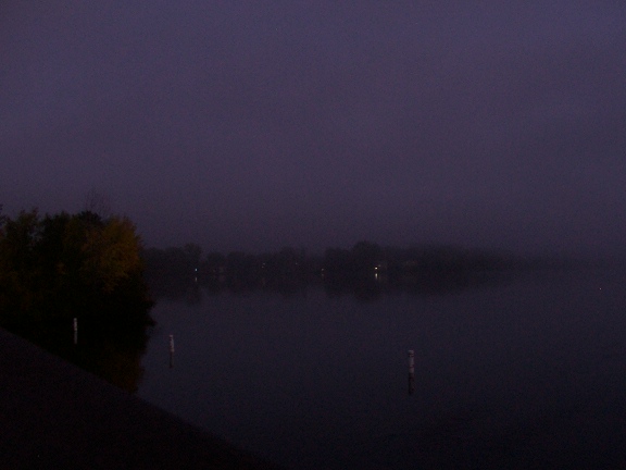 Foggy lake at night