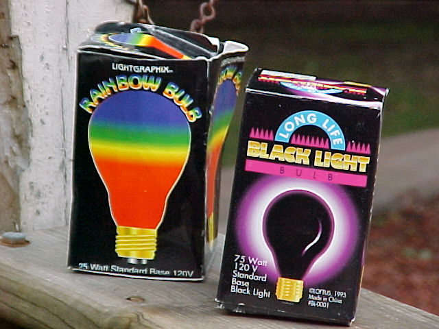 Lightgraphix Rainbow Bulb and Loftus Black Light Ultraviolet Bulb packages