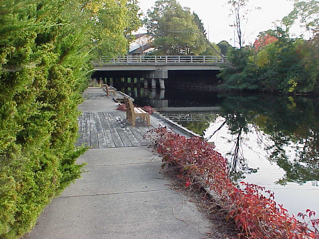 Boardwalk, river, and bridge