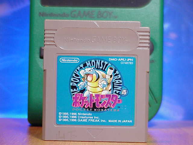 Japanese Pokemon Blue in front of Game Boy