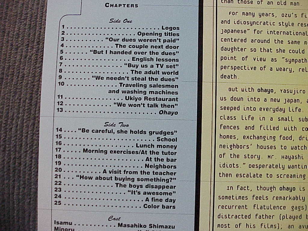 Good Morning Laserdisc chapters