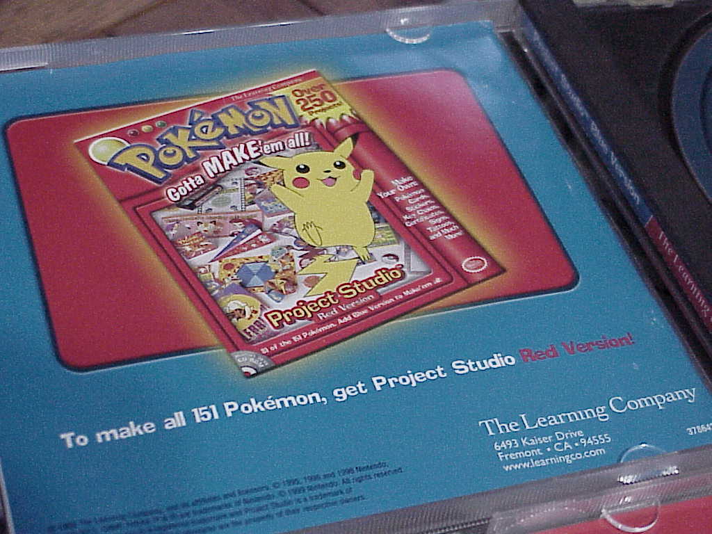 Pokemon Project Studio Red and Blue Version by The Learning Company - back of manual