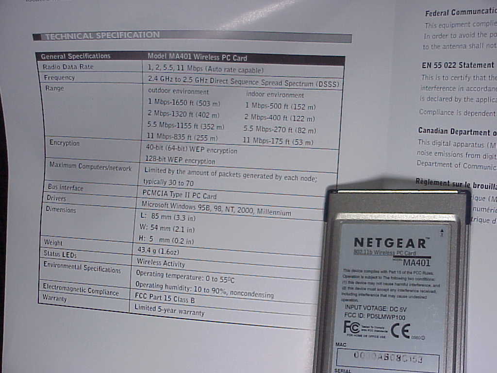 Netgear MA401 PCMCIA wireless card