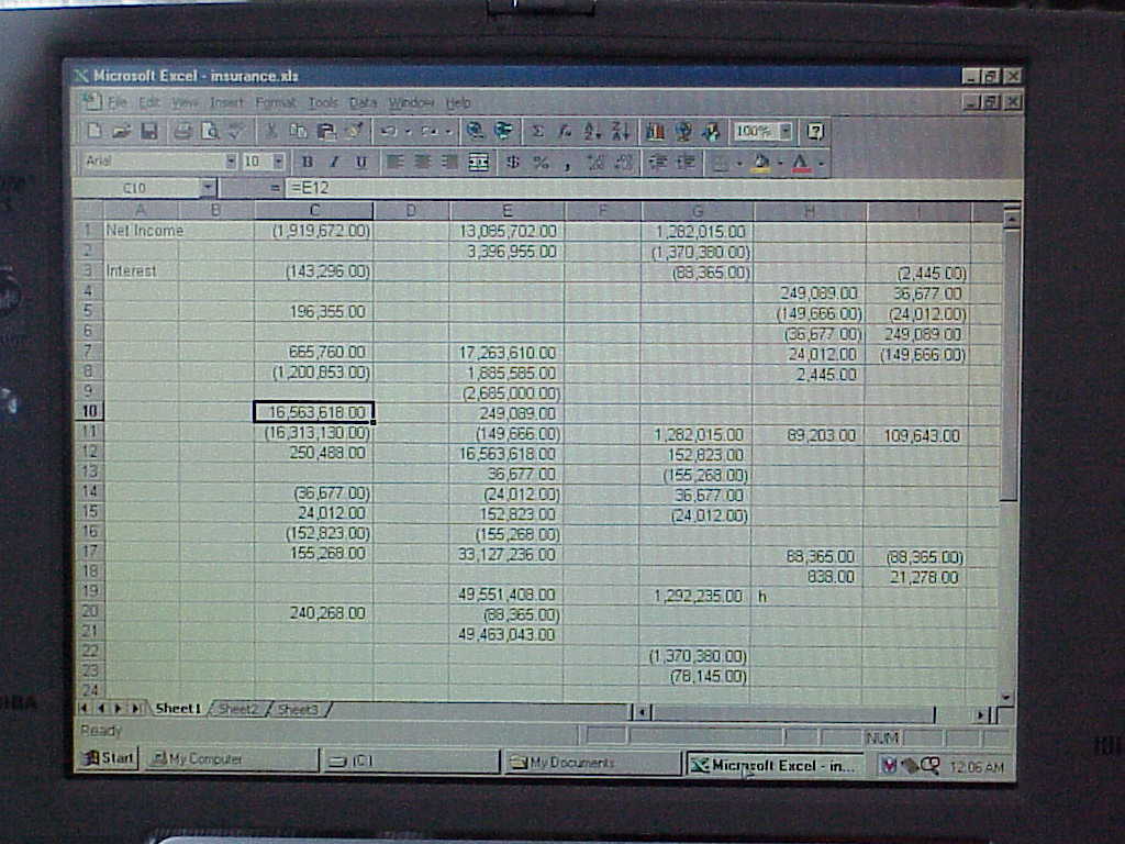 Toshiba Satellite 110CS Laptop - Excel document