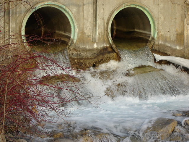 Water flowing out of culverts