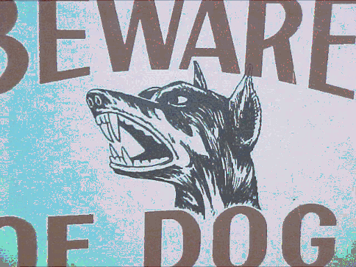Glitched Beware of dog sign